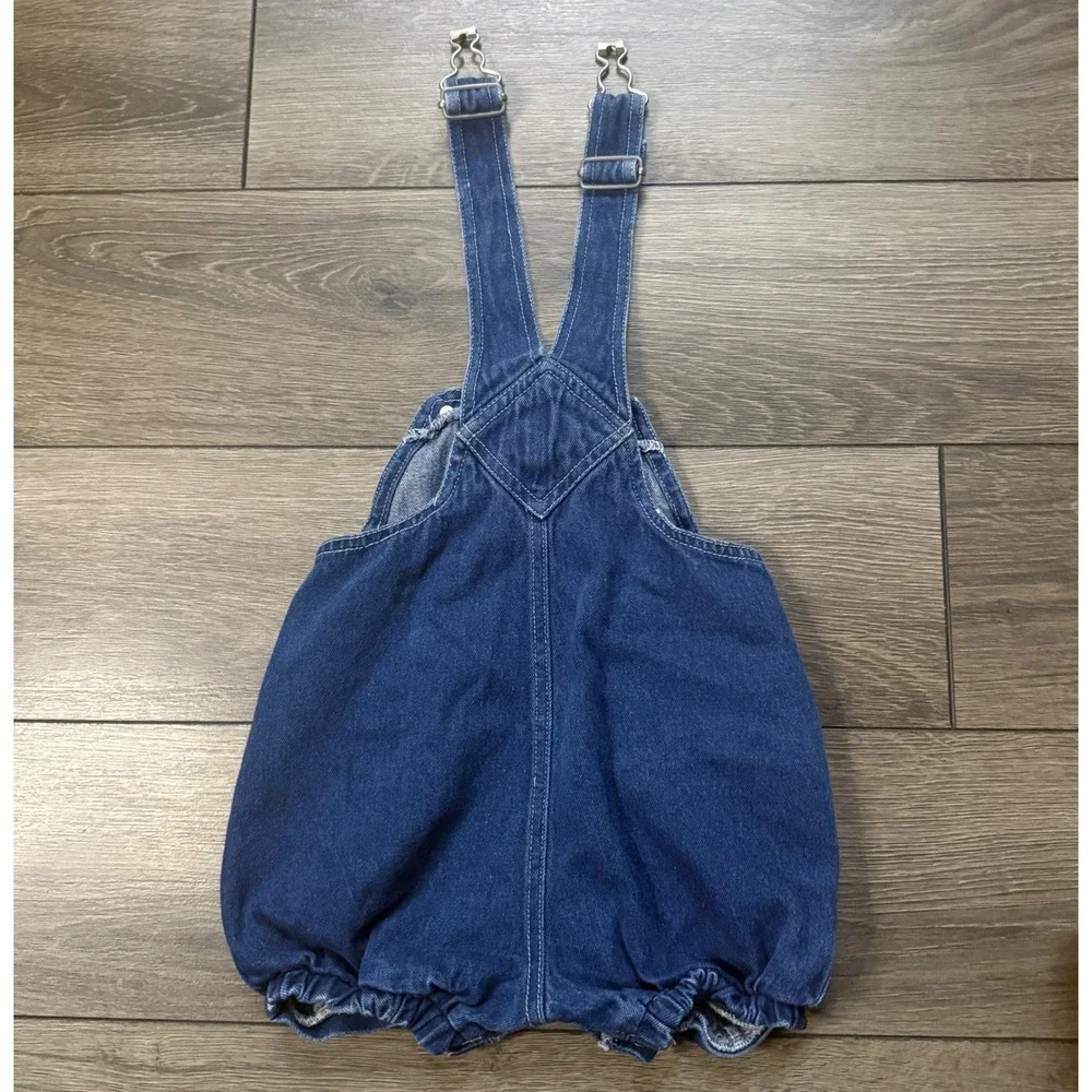 Vintage Disney Winnie the Pooh Denim Shortalls 18M Snap Bottom Y2K Embroidered